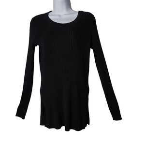 Athleta Black Ribbed Knit Tunic Sweater Top M Cozy Minimalist Soft Girl Style